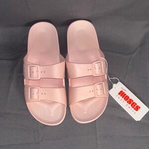 Freedom Moses Pink Double Strap Buckle Slide Sandals EU 38 39 US Women 8-9